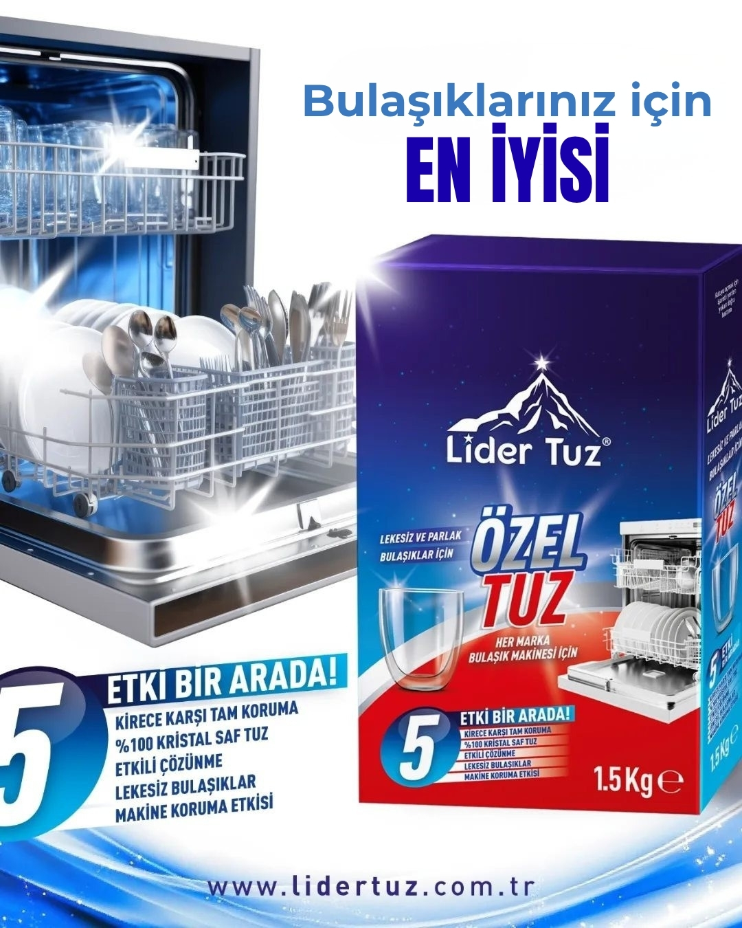 Lider Tuz Özel Tuz Bulaşık Makinesi Tuzu 1.5kg — lekesiz ve parlak bulaşıklar